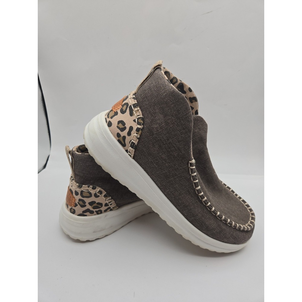 Hey Dude Denny Crafted Boots Women's 6 Brown Moc Booties Shoes Slip On Leopard